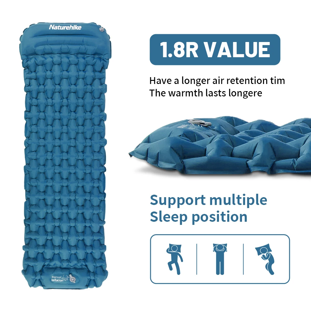 Naturehike Camping Air Mattress Ultralight Folding Foot Press Sleeping Mat 1.8 R-value Portable Waterproof Outdoor Beach Air Mat