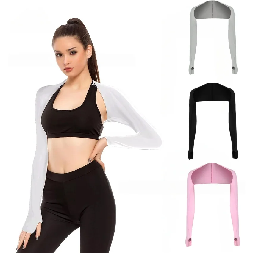 Women Sun Protection Arm Shrug Shawl, Thin Elastic Long Sleeve UV‑Protection Shoulder Cover with Thumb Hole for Driving Cycling