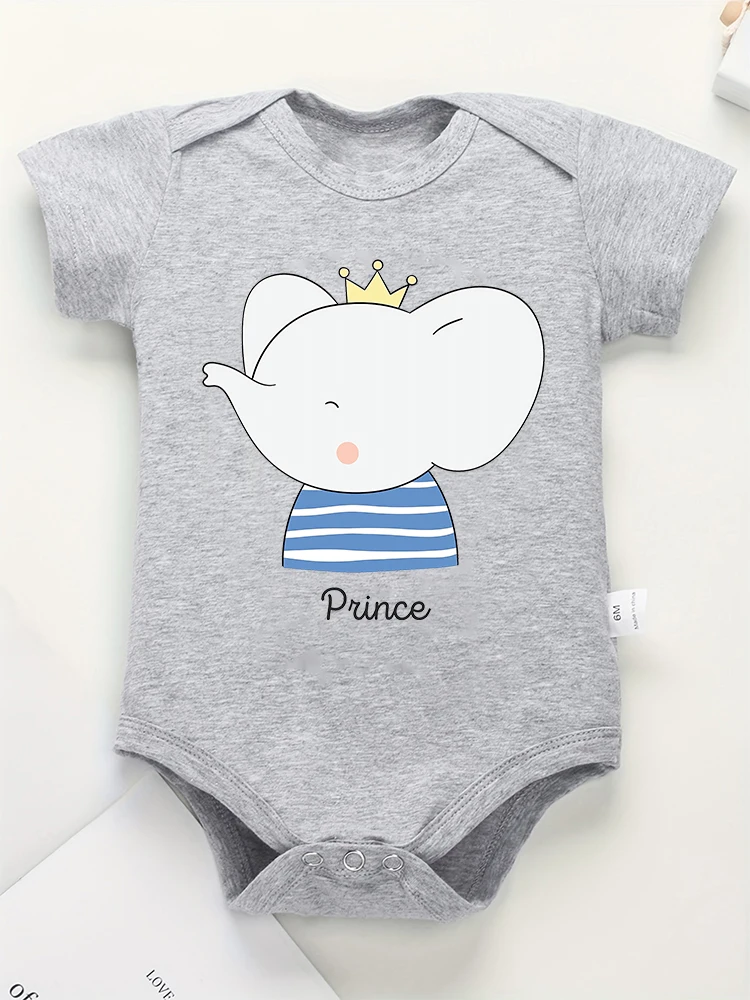 Cute Elephant Prince Baby Boy Clothes Bodysuit Kawaii Harajuku Fashion Streetwear Toddler Jumpsuit Cotton High Quality Cheap