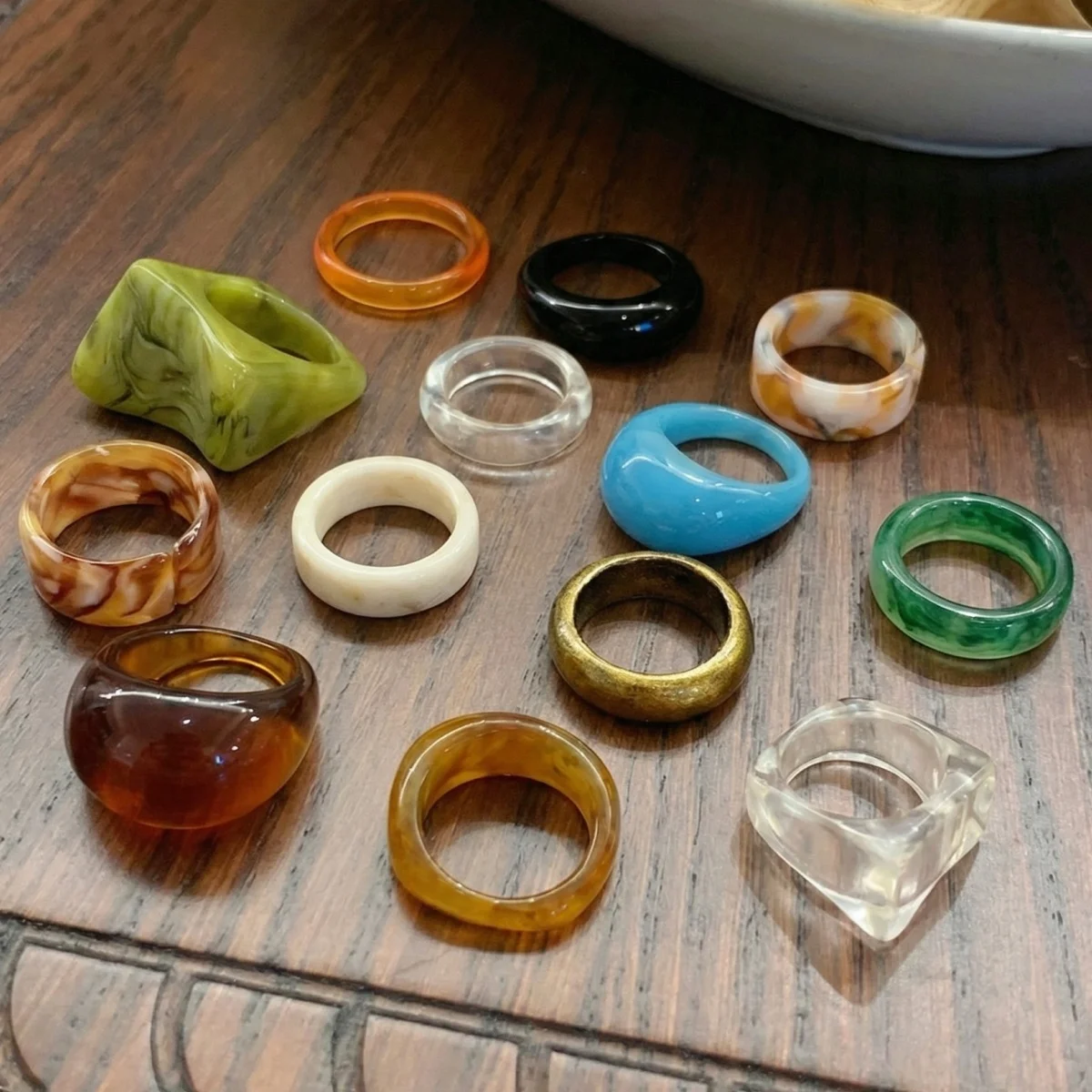 15 colorful versatile women's resin rings, worn for daily gatherings, gifts for family and friends, carnival music festival
