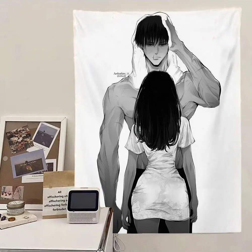 Subculture Y2K Black Vintage Style Tapestry Wall Hanging Decor for Bedroom Dorm Headboard Desk Unique Retro Design
