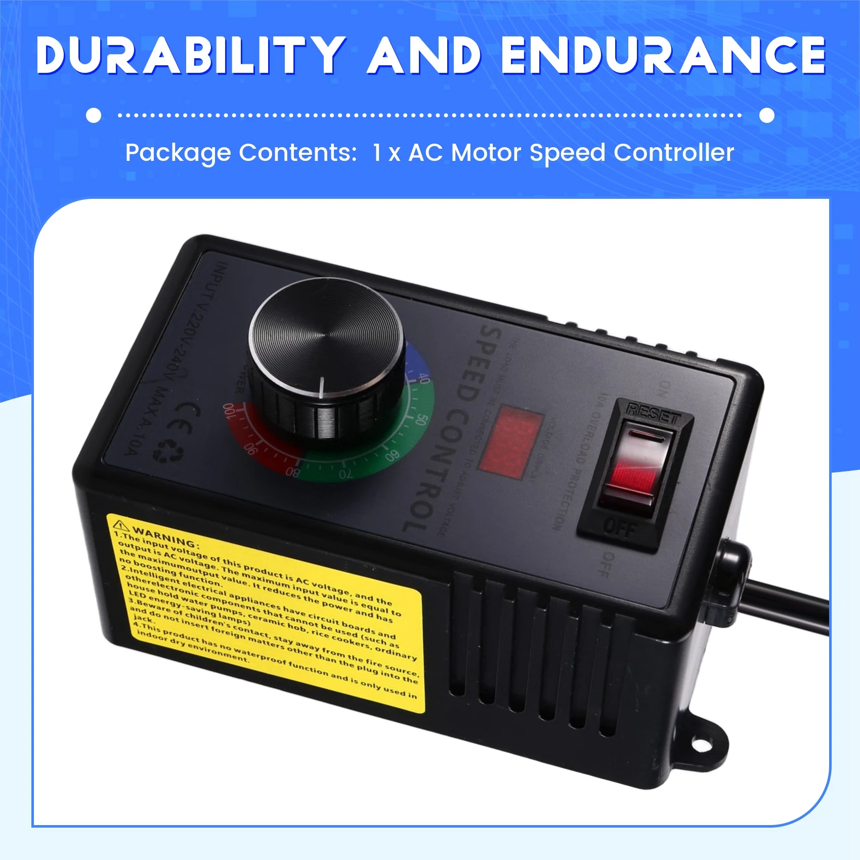 B27B AC Motor Speed Controller 10A 0-220VAC Output AC 220-240V Adjustable Fan Speed Regulator With Overload Protection AU PLUG