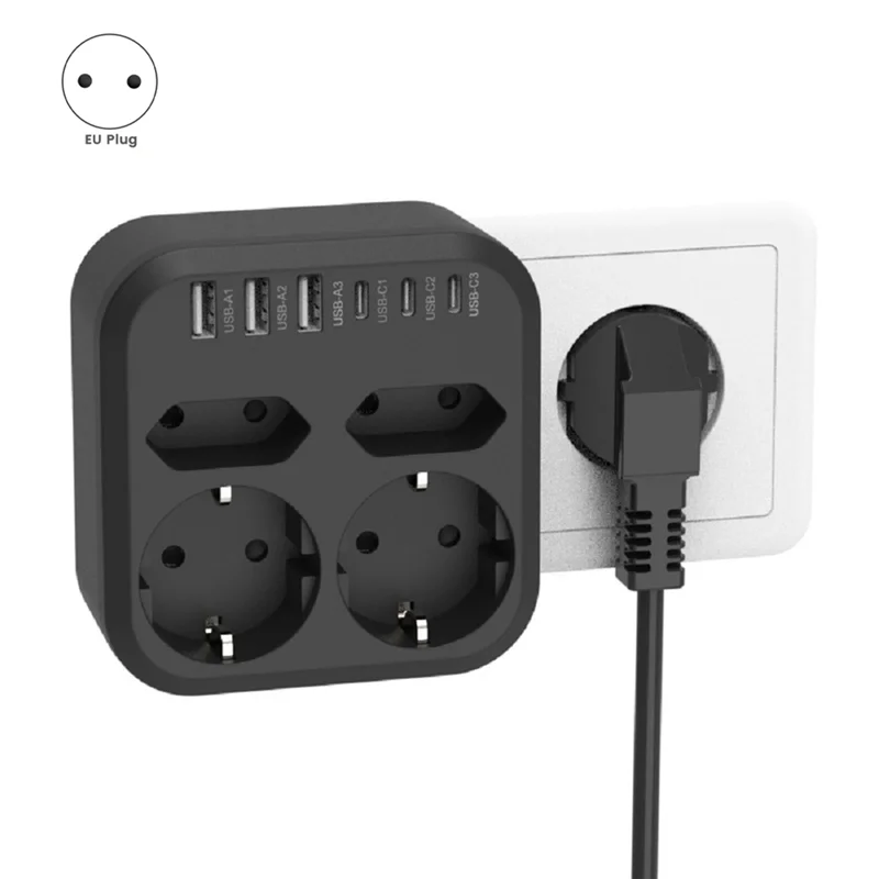 BTLIFE-Power Strip 10 In 1 3500W EU Plug With 4 AC Outlets, 6 USB 17W Fast Charging Ports, 7 Safety System Socket Extender For H