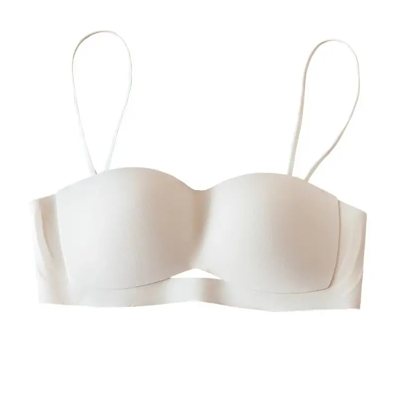 Trendy Women's Slim-Fit Push-Up Strapless Bra Bandeau with Detachable Spaghetti Straps Seamless Invisible Comfortable Design