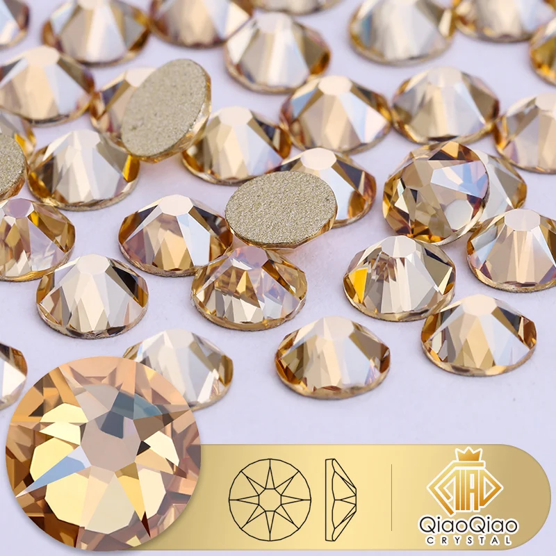 QIAO 2088 Golden Shadow Crystal Rhinestone for Clothes 8 Big 8 Small Cut Facets Flatback Non Hotfix Rhinestones Decoration