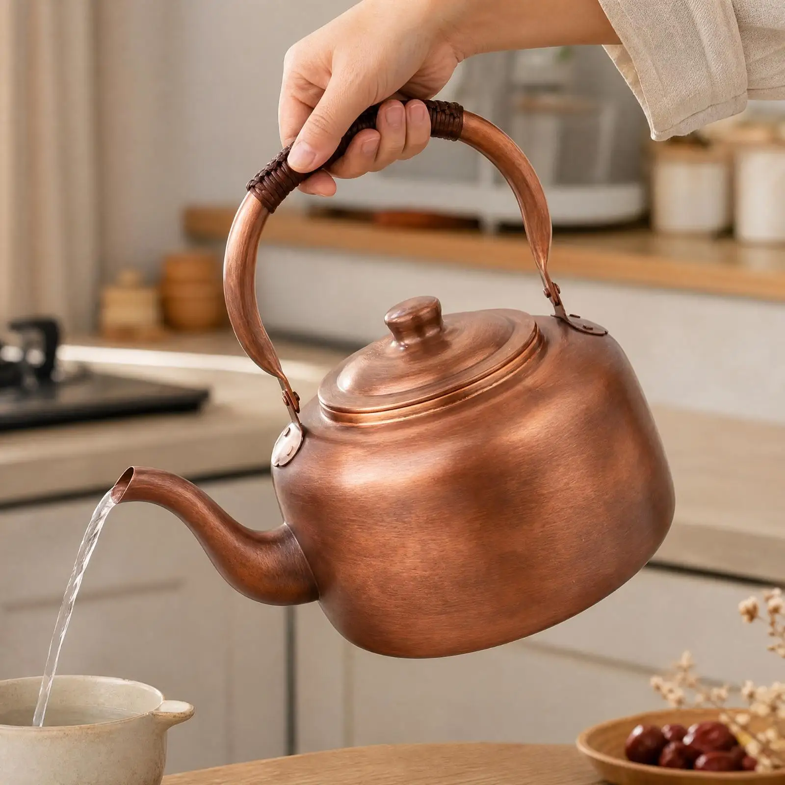 5 L Copper Kettle Handcrafted Copper Kettle with Overhead Handle Traditional for Home Kitchen, Tea Service, Restaurant