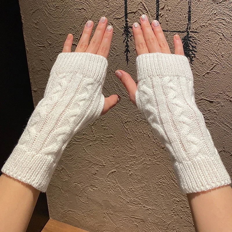 2024 New Women Long Fingerless Gloves Winter Mitten Knitted Warmer Arm Sleeve Thin Casual Soft Fingerless Unisex Gloves