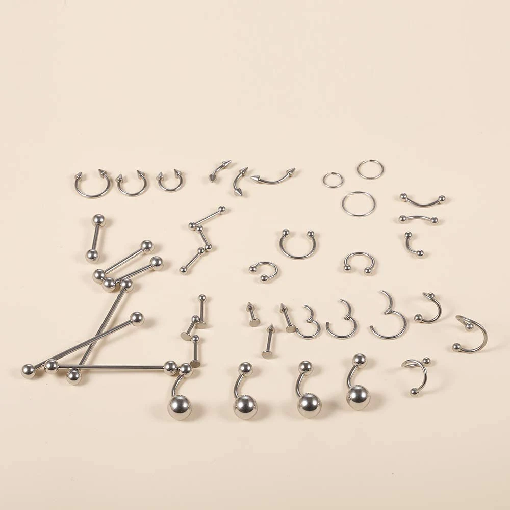 80 قطعة الفولاذ المقاوم للصدأ ثقب المجوهرات عدة الإبر المشابك الأنف الدائري الشفاه اللسان الزنمة الغضروف اللولب Daith الحاجب الحلمة أداة