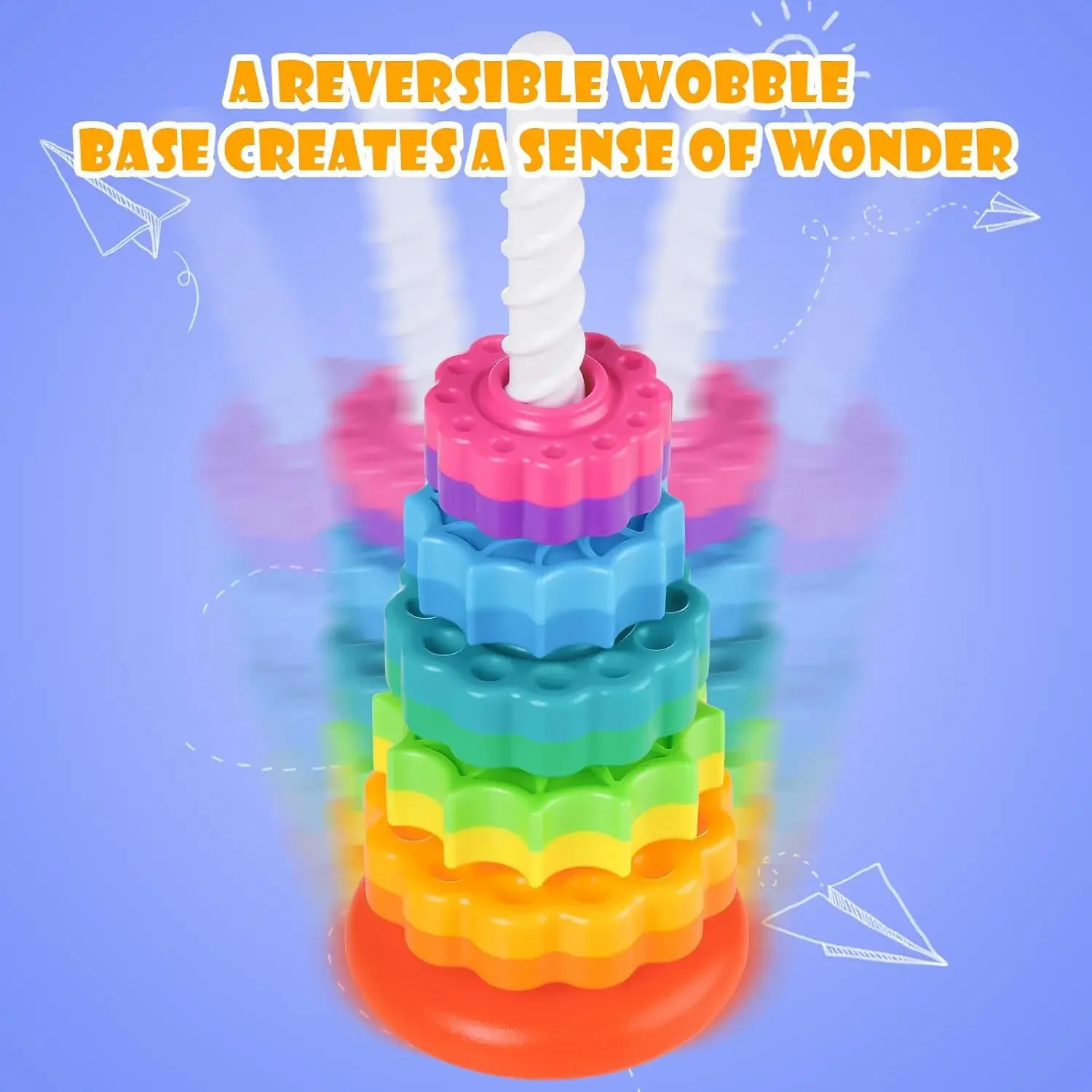 Spinning Stacking Toy for Kids, Rainbow Tower Dual-Color Spinning Wheels Premium Strong BPA-Free ABS Plastic Early Education Fun