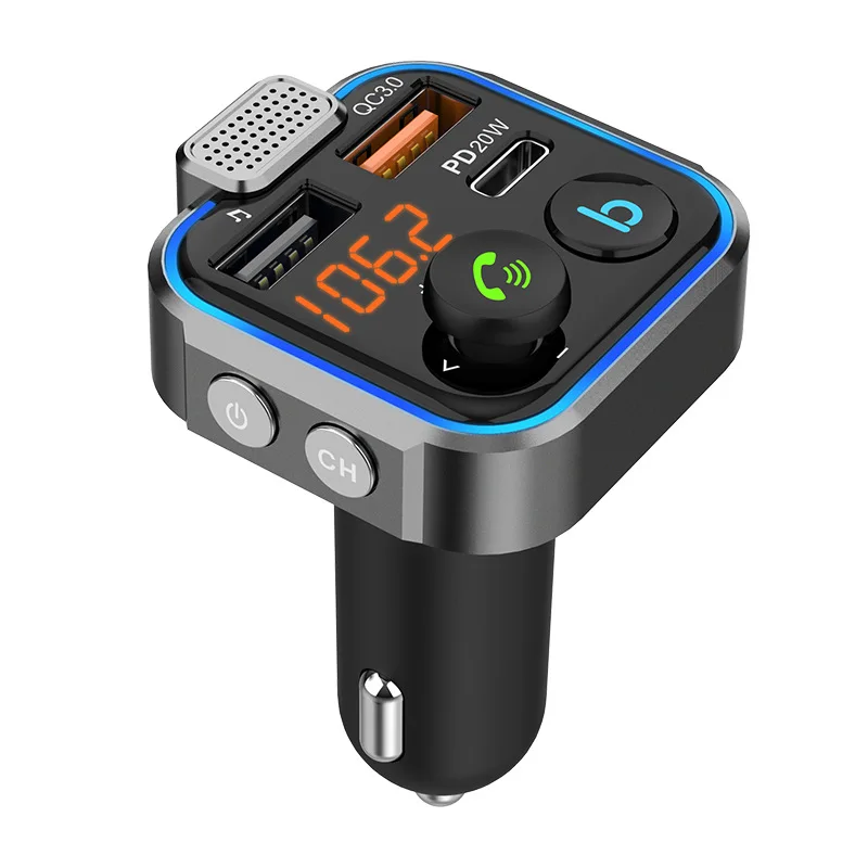 

BT23 FM Transmitter Wireless Bluetooth 5.0 Handsfree Car Kit with Type-C PD 20W+ QC3.0 Fast Charging USB Mp3 Player