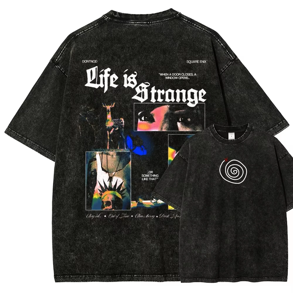 Image of Life is Strange Washed New Model T-Shirt, übergroß, Unisex, Streetwear für Paare, trendige Persönlichkeitskleidung, Vintage, locker, klassisch