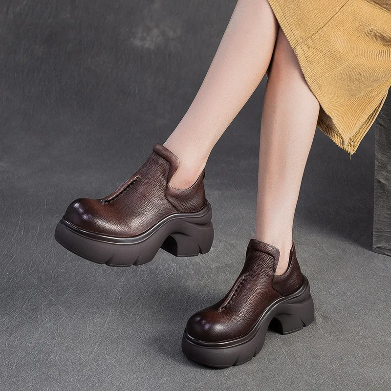 

GKTINOO Genuine Leather Ankle Boots Women Shoes 2025 New Autumn Winter Round Toe Square Heel Zip Handmade Platform Women Boots