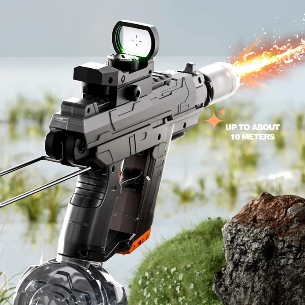 UZI Electric Water Gun with Realistic Muzzle Flame, High Pressure Squirt Gun for Summer Pool Water Fighting Toys for Adults