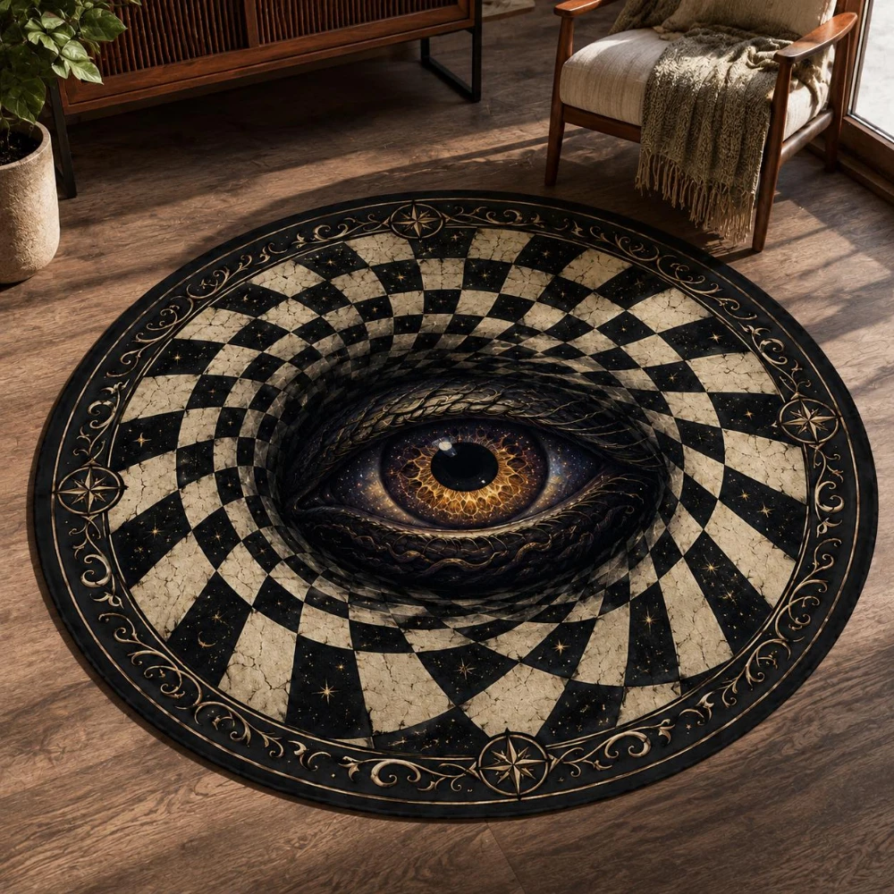 Gothic Monster Claw Entryway Circle Rug Checkerboard Vortex Round Rug Spooky Living Room Bedroom Mystical Floor Mat