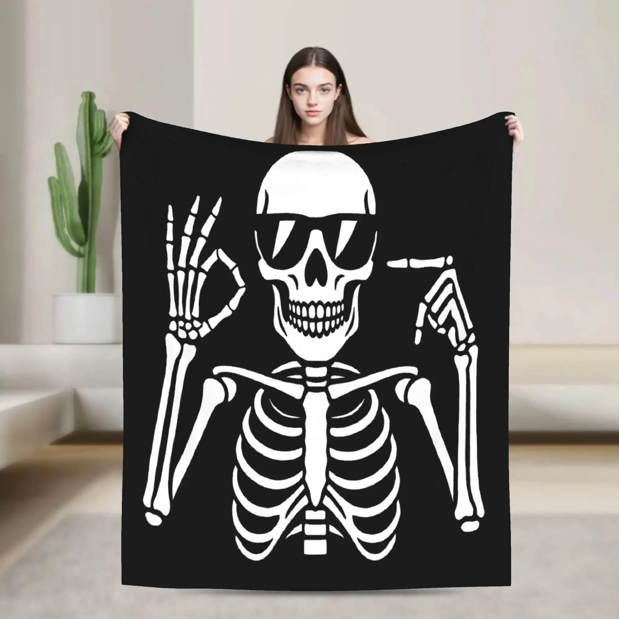 

Забавное одеяло-плед с мемом Skeleton Six Seven Gen Alpha на Хэллоуин, мягкое и теплое, для детской спальни, зимнее, оригинальное покрывало