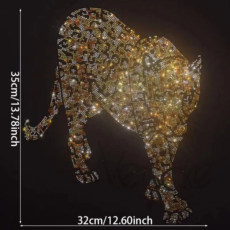 DIY Rhinestone Leopard Iron-On Transfer Decal, Plastic, Uncharged Power, for Clothing, Sweaters, Home Decor, Pillows, Curtains,