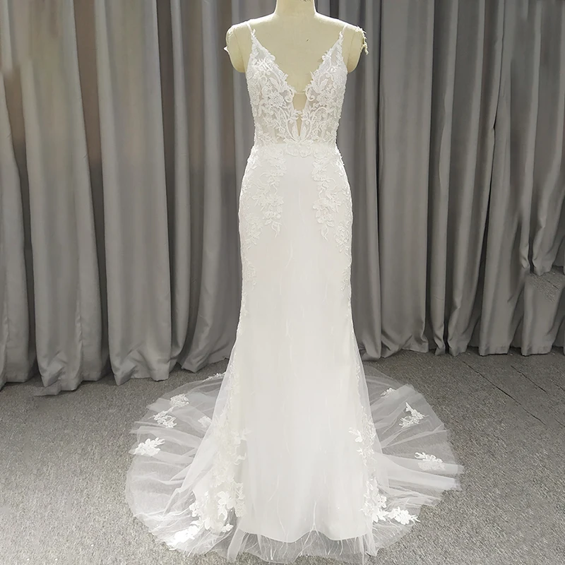 Spaghetti Strap V Neck Wedding Dress Wedding Gown A-line Sexy Bridal Dress Custom Size Charming Bridal Gown vestido de novia