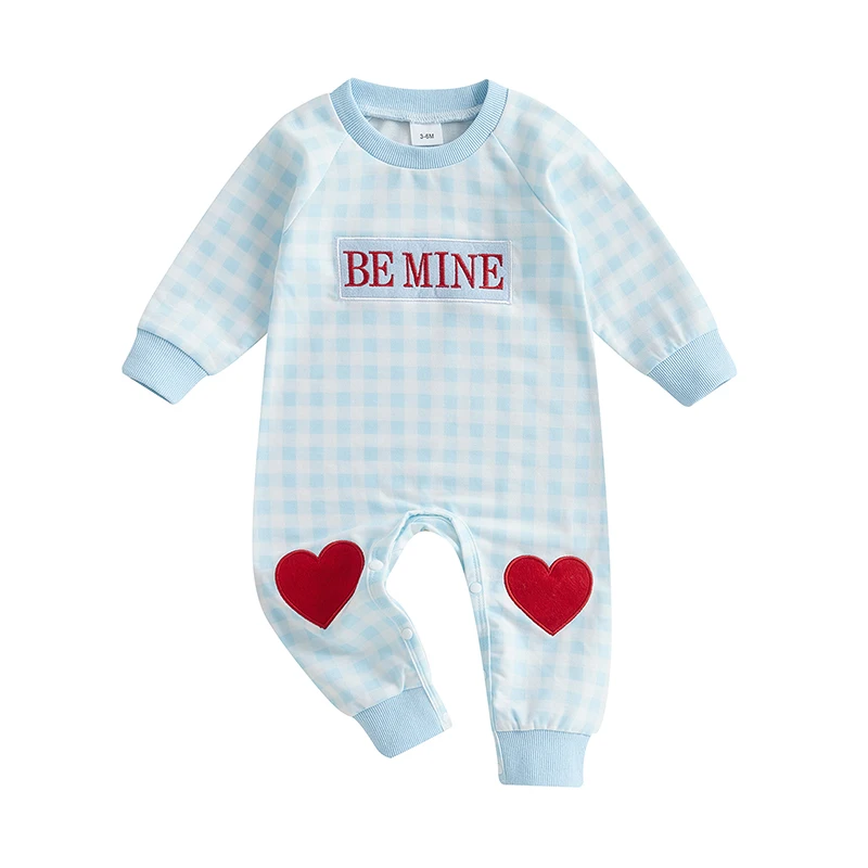 Infant Baby Boy Valentine's Day Outfit Clothes Plaid Long Sleeve Romper Jumpsuit Pants