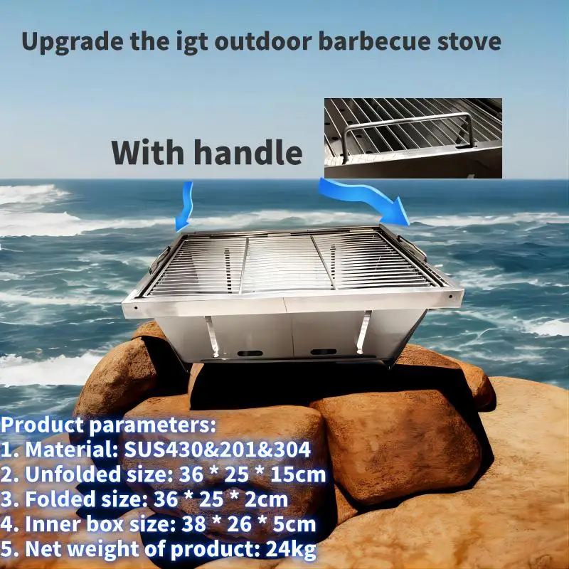 

Outdoor Barbecue Rack Set, IGT Unit Oven and Folding Table, Portable Camping Stainless Steel Folding Carbon Oven, IGT Set