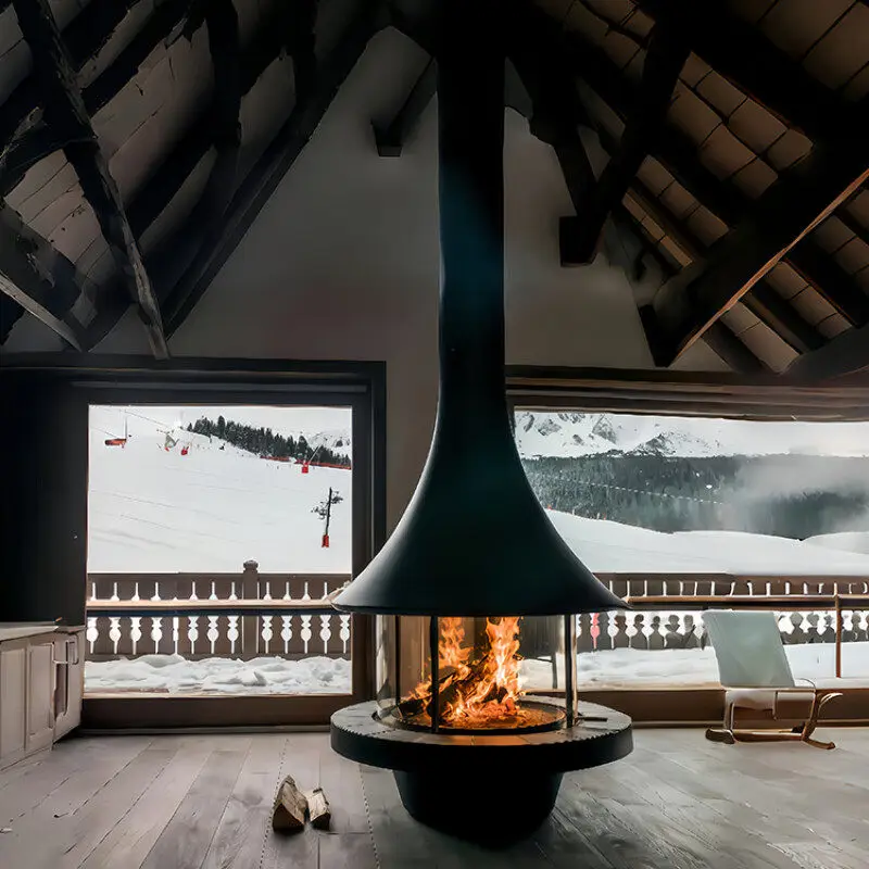 Custom Hanging Fireplace Round Flying Saucer Horn Famous Alcohol Real Fire Electronic Simulation Fire 3D Atomization Hanging Fir
