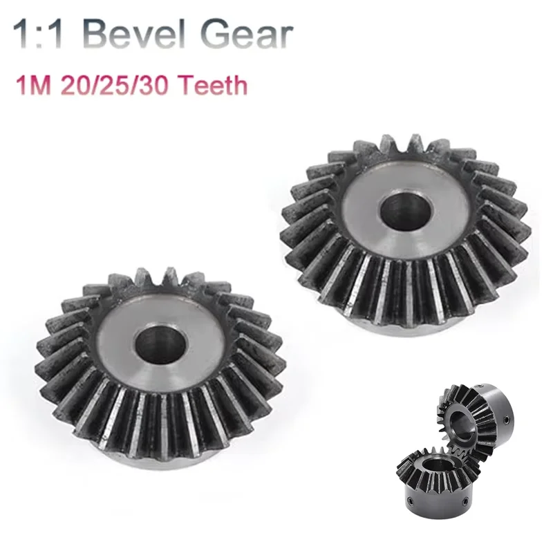 1Pcs 1:1 Bevel Gear 1 Module 20/25/30Teeth Carbon Steel 90 Degree Angle Inner Bore Diameter 5/6/6.35/8/10/12mm Motor Bevel Gear