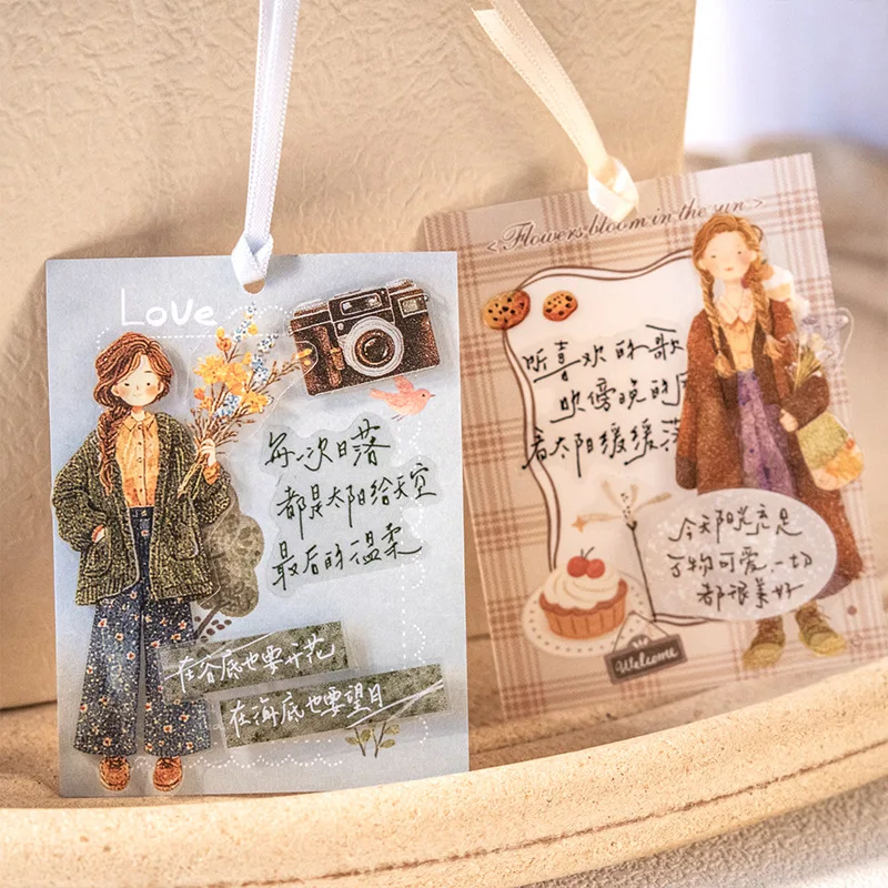 1er-Pack/2er-Pack: Romantische Noten PET-Aufkleber-Set, 6 Stile, Heilende handgezeichnete Basis-Hintergrund-Dekorationsaufkleber