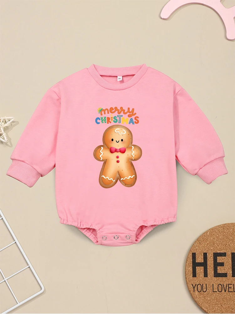 Merry Christmas Cute Gingerbread Print Baby Boy Girl Bodysuits Cartoon Pretty Xmas Gift Newborn Clothes Pajamas Long Sleeve