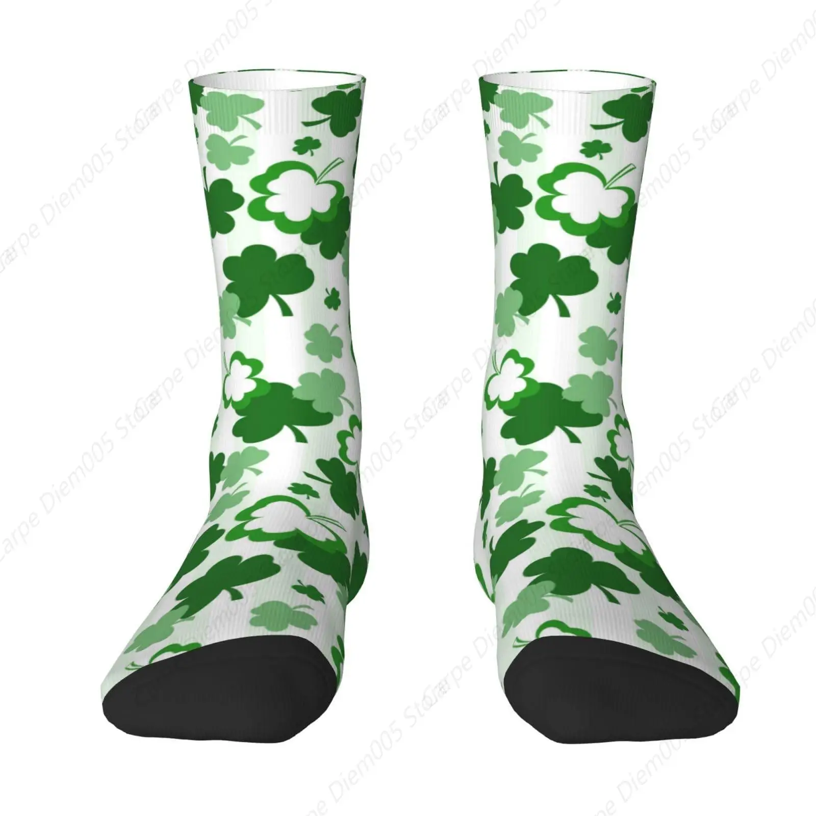 St. Patrick'S Day Green Shamrock Print Crew Socks Clover Socks Dress Socks Funny Stockings Socks Gifts Novelty Socks