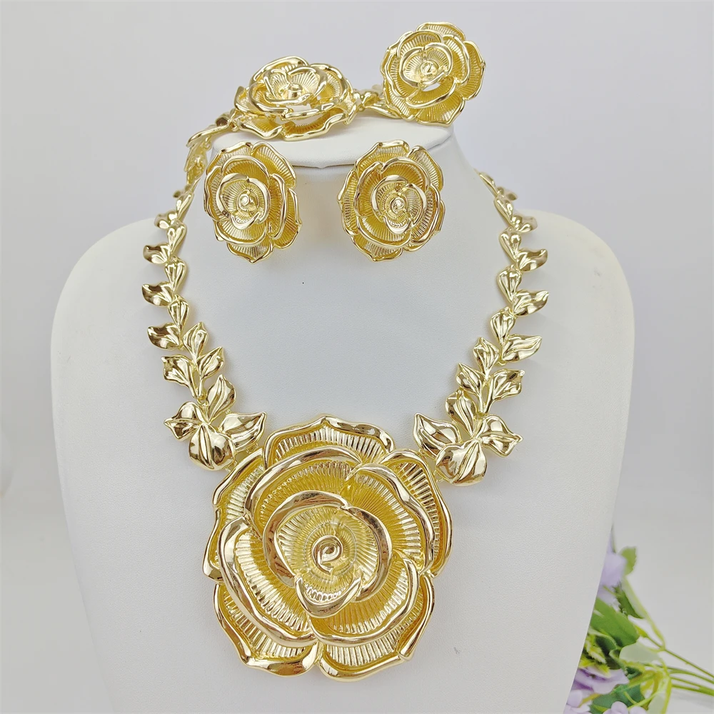 ESALE High Quality Jewellery Set For Women Dubai Nigeria Party Jewelry Necklace Earrings Bracelet Wedding Party Gift
