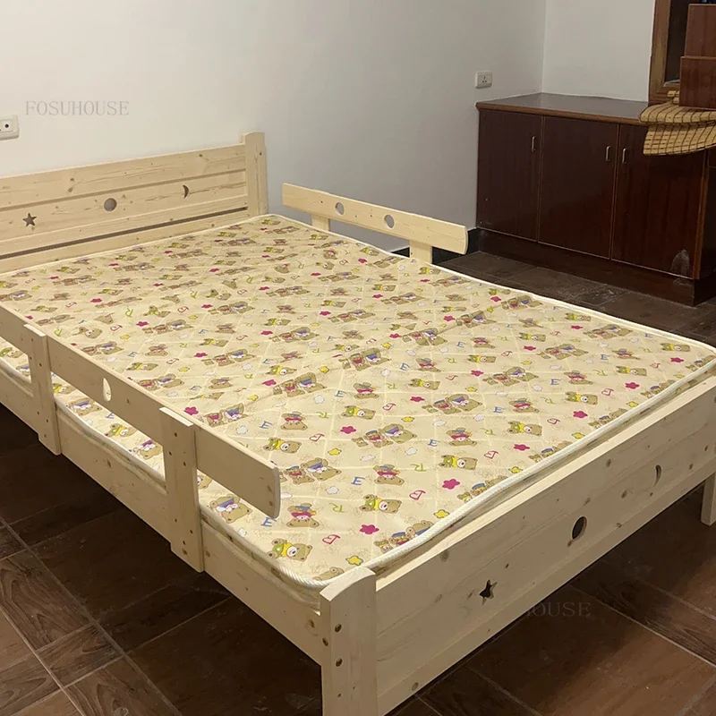 Camas infantis de madeira maciça simples e modernas, cama de cuidados único, meninos e meninas, com guarda-corpo, cama de madeira, móveis para casa