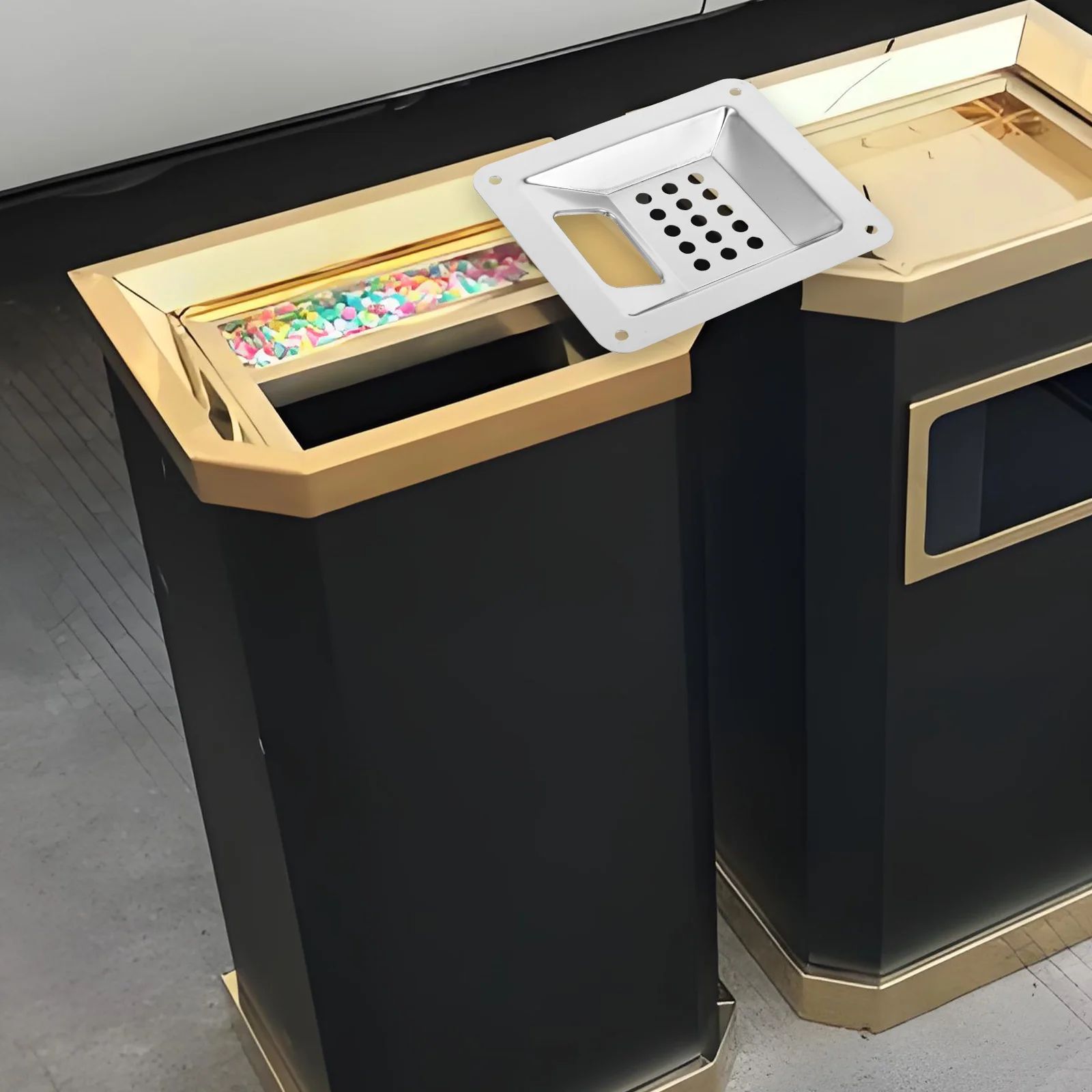 

1pc Outdoor Trash Can Ashtray Replacement Stainless Steel Unbreakable Holder For Commercial Waste Container Cigarette Disposal