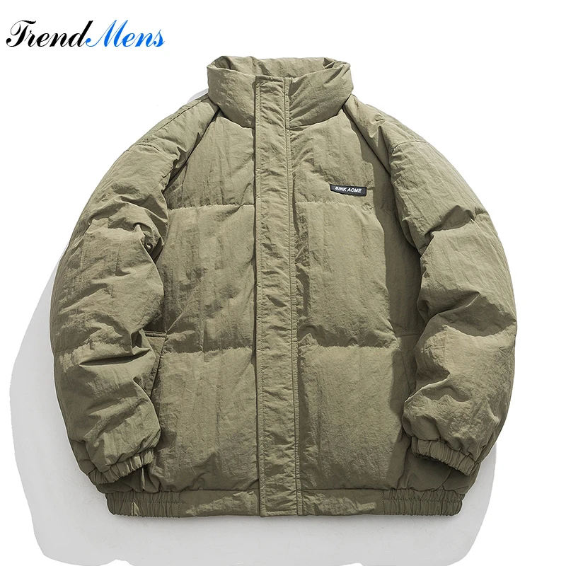 Chaqueta de plumón con cuello bordado de letras de Hip Hop para hombre, parka gruesa y cálida, ropa de calle informal suelta, Parkas de algodón para