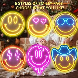 Neon dimmable smiley face LED logo wall decoration bedroom children's room suitable for room decoration holiday party gifts