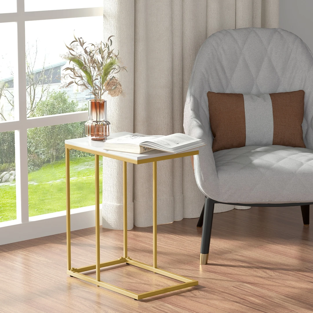 

Modern C Shape Side Table Gold Metal Legs Sintered Stone Top Living Room Couch Space Saving Coffee Table Small Space Furniture