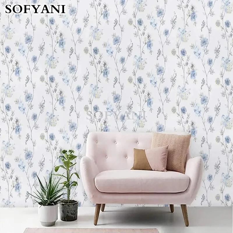 Retro Blue Flower Wallpaper - Self Adhesive Contact Paper Detachable Waterproof Wallpaper DIY Suitable for Furniture Decoration