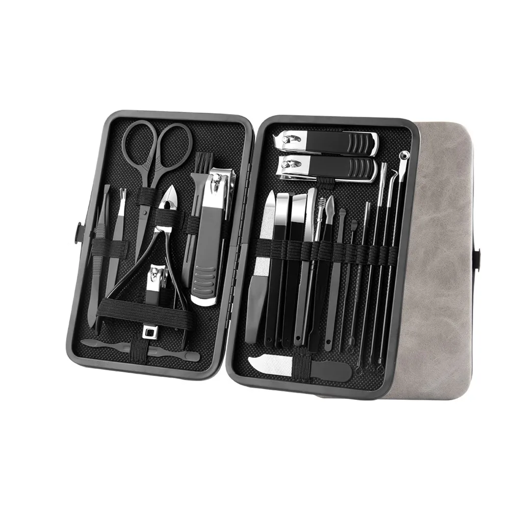

13/24pcs Anti-slip Design Stainless Steel Nail Clipper Set Sharp with PU Case Nail Trimming Set Black Manicure Set Children