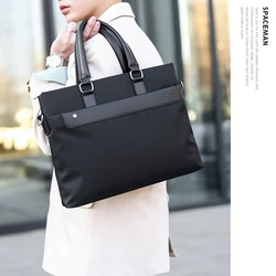 Men's Simple Temperament Business Laptop Bag Work Commuter Solid Color Briefcase Tote Bag Boys Fashion Casual Crossbody Nylon