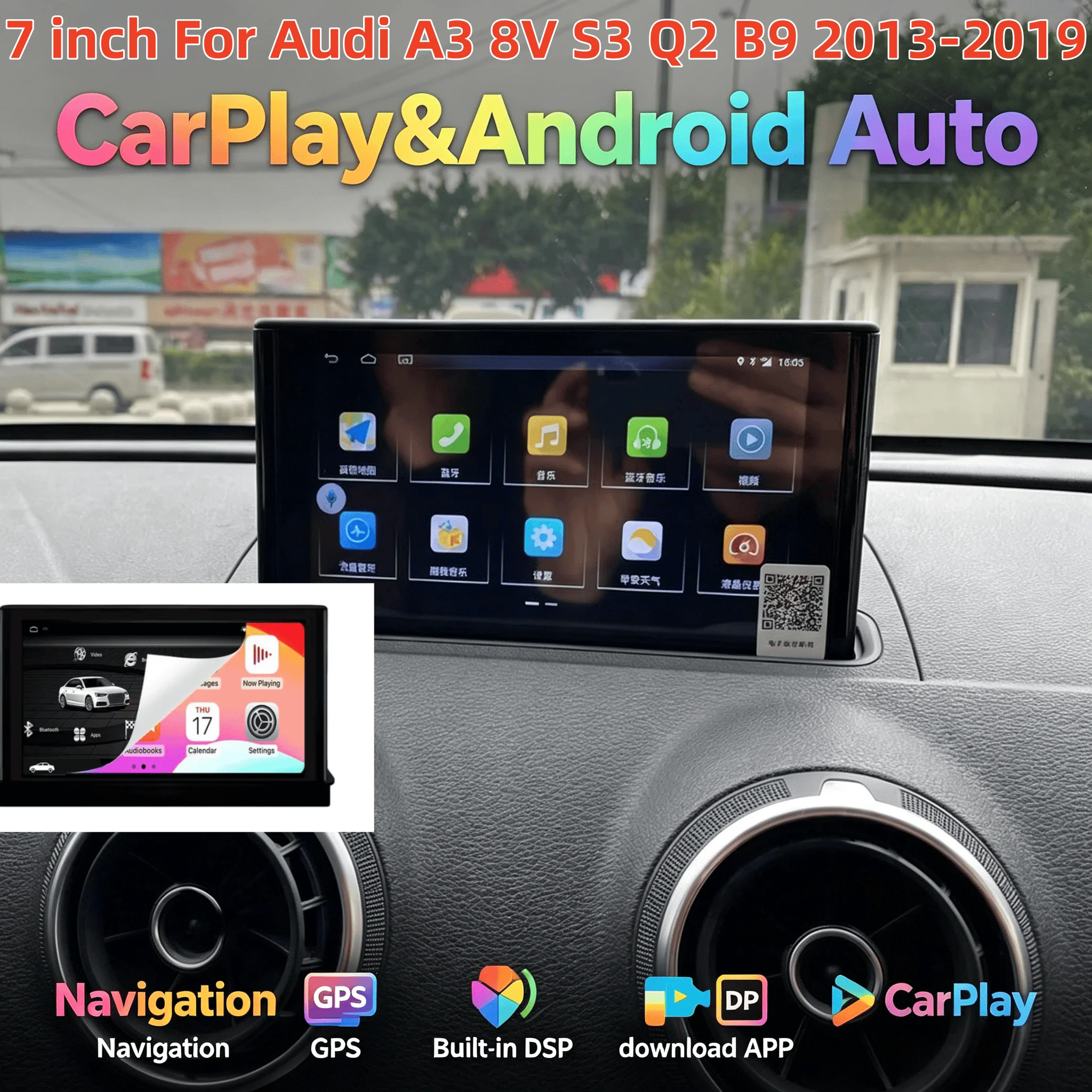 

7inch Android For Audi A3 8V S3 Q2 B9 2013-2019 Wireless Carplay Car Radio Multimedia Player GPS Navigation WIFI Bluetooth DSP