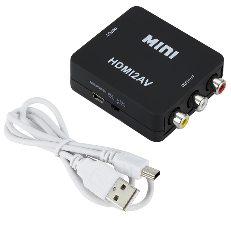 GRWIBEOU HDMI-kompatybilny z AV/RCA L/R wideo skaler skrzynka konwerterowa wideo 1080P kompozytowe Adapter HDMI2AV Adapter podpórka NTSC PAL