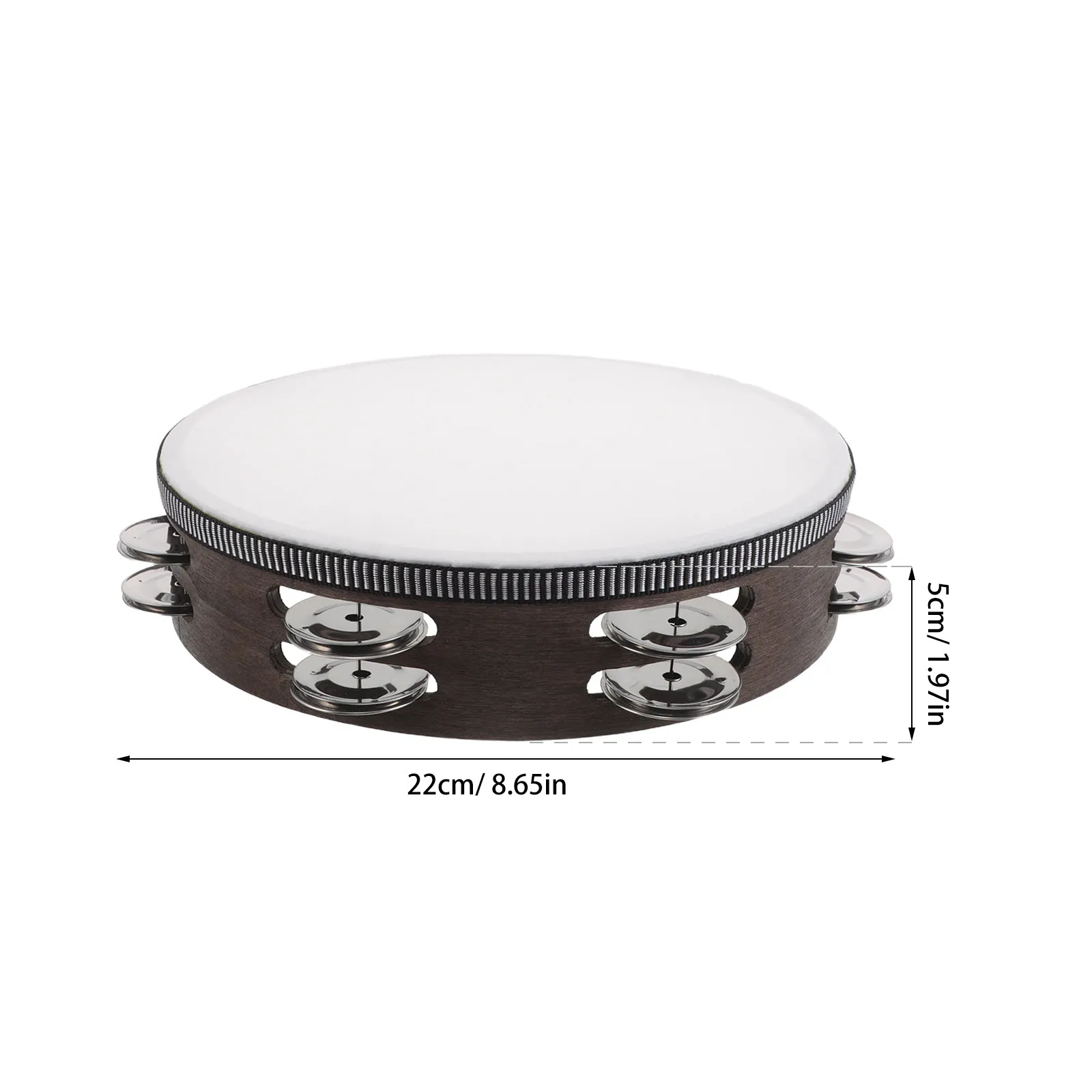 Handheld Tambourine Walnut Finish Double Row Jingles Bright Resonant Sound Kids Musical Perception Rhythm Learning Percussion