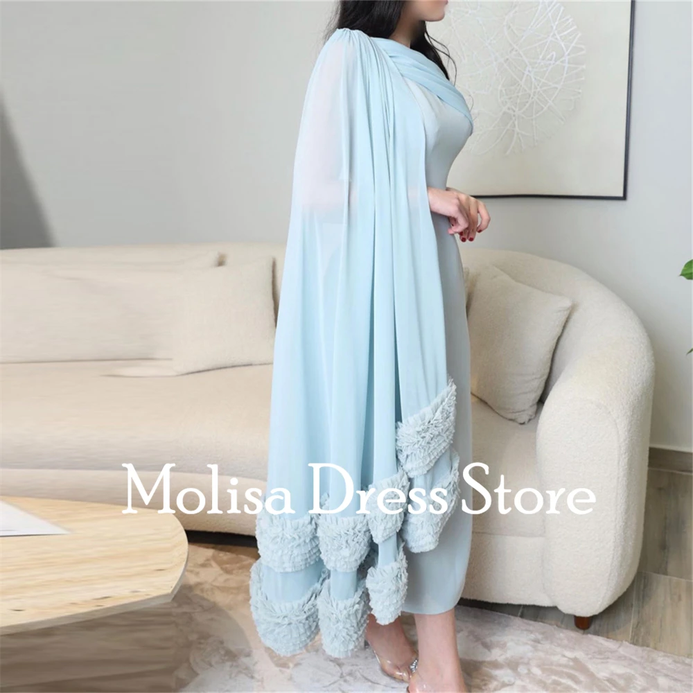 Fashion Sky Blue Mermiad One Shoulder Prom Dress Women Tea-length Evening Party Gown Formal Occasion Dresses  فساتين السهرة