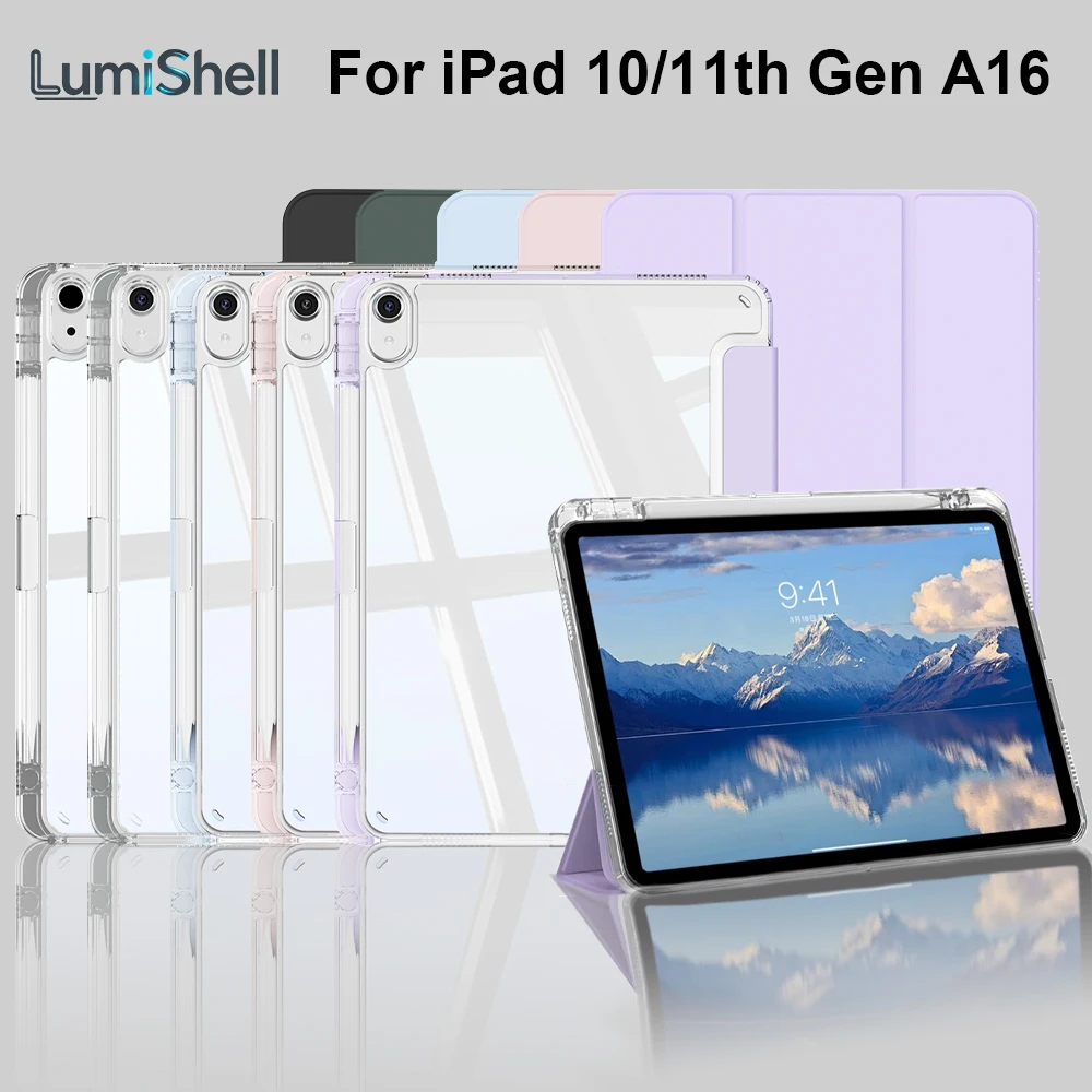 Clear Case For iPad 10th Generation (10.9inch 2022), iPad 11th Gen A16 (11inch 2025) Cover With Pencil Holder, Tri-Folding Cover