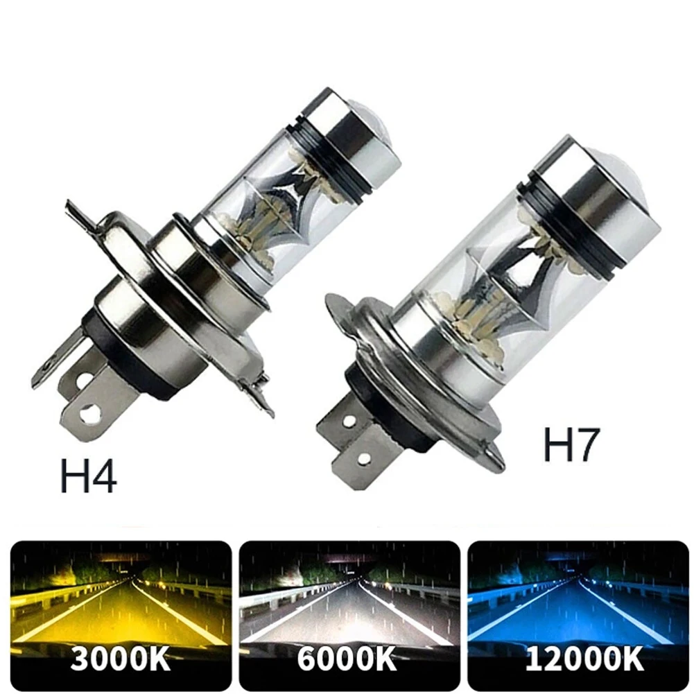 2X 100W H4 H7 Super Bright 20Smd Led Car Daytime Running Driving Fog Light Lamp 6000K Auto Driving Headlight High Low Beam Bulbs