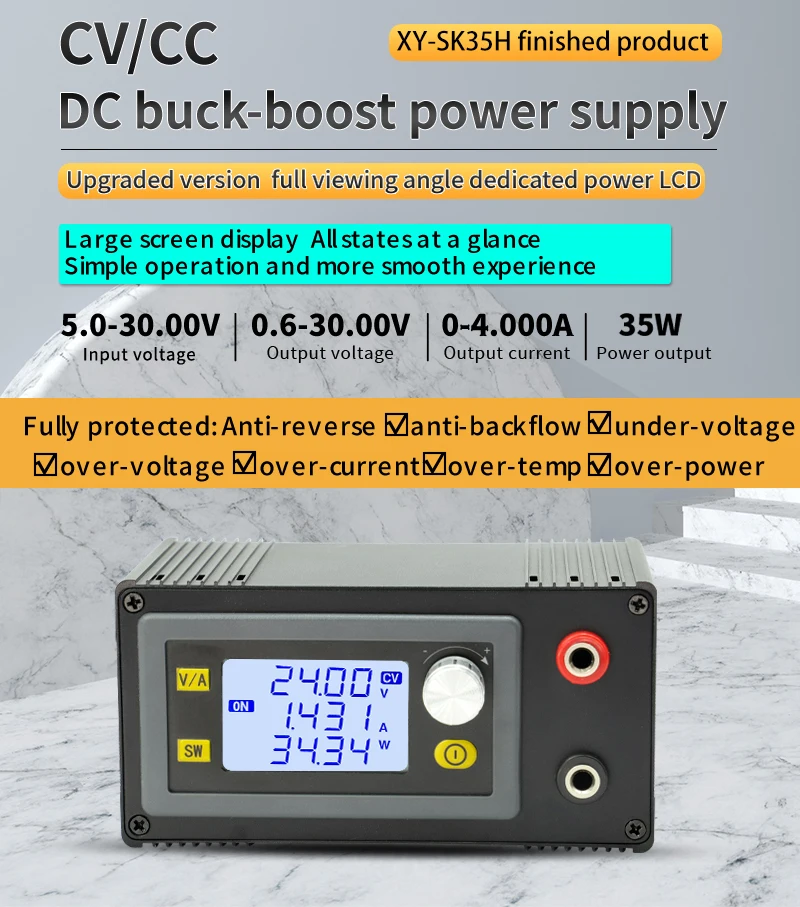 Entrada de fuente de alimentación regulada ajustable 35W 80W DC CNC convertidor Buck Boost 5-30V 6-36V módulo de carga Solar de voltaje constante