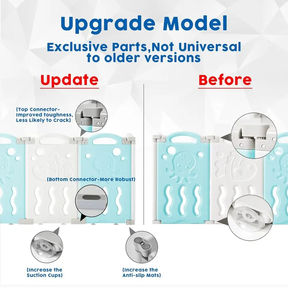 14-Panel Baby Play Yard with Safety Lock - Adjustable Kids Playpen for Indoor/Outdoor Use (Blue & White)