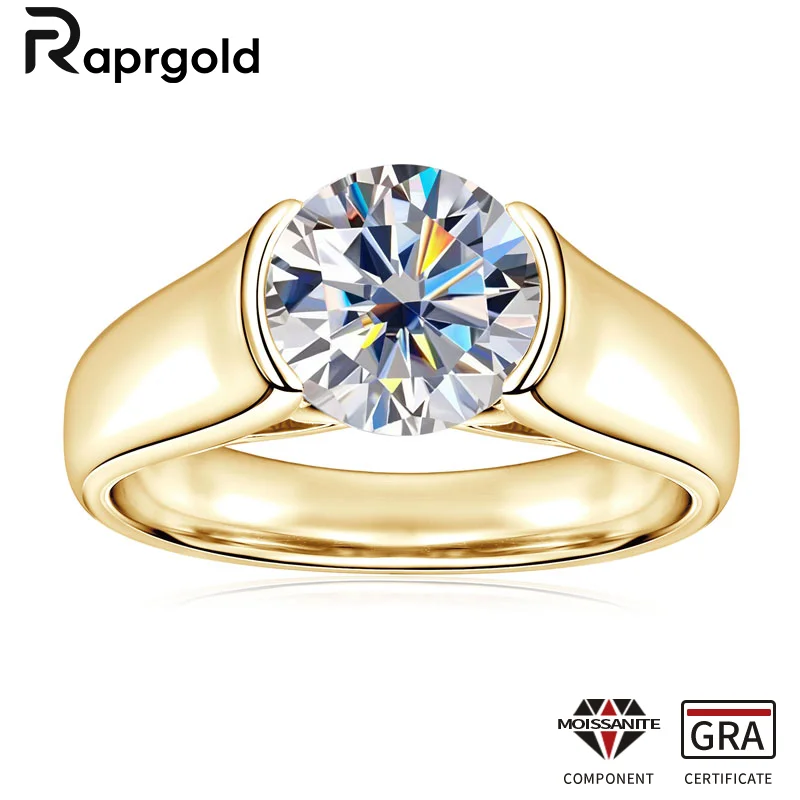 

RAPRGOLD GRA Certified 2ct Round Moissanite Ring for Women Men 925 Sterling Silver Rings Wedding Band Fine Jewelry Gifts Anillos