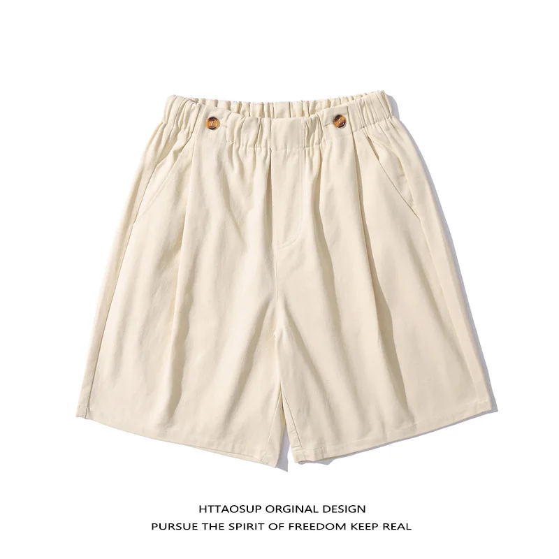 HTTAOSUP Japanese Street Style Casual  Color Straight Leg Workwear Shorts Men's Trendy Loose Versatile Sports Five-Quart...