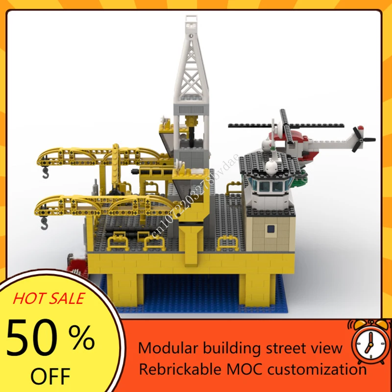 해양 드릴링 플랫폼 모듈러 MOC 크리에이티브 스트리트 뷰 모델 빌딩 블록, DIY 교육 조립 모델 장난감 선물, 1050 개