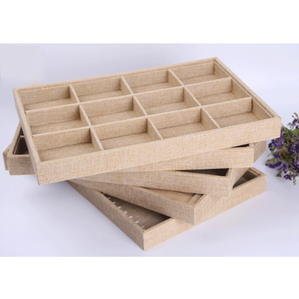 

Jewelry Tray 12 Grids Sackcloth Showcase for Bracelet Necklace Ring Watch Storage Organizer Display Mat Premium Durability