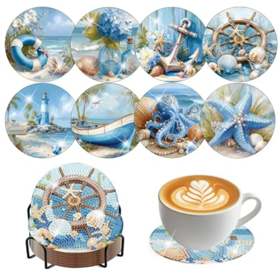 

Наборы для алмазной мозаики Ocean Diamond Art: 8 подставок для чашек с держателем, наборы для алмазной живописи для взрослых 5D D